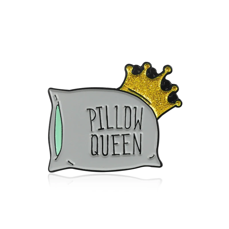 Мультяшная персональная Подушка, кровать, брошь с символом, корона, светильник, подушка, королева, сон, так жестко, креативный, вязаный, платье, значок, аксессуары, подарки - Окраска металла: pillow