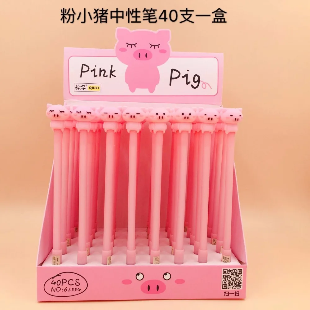 Porco dos Desenhos 40 Pçs e lote Criativo Boneca Animados Silicone Gel Caneta Unisex Assinatura Canetas Roller Pen Presente da Promoção Escola Escritório Prêmio 3 Canetas de gel