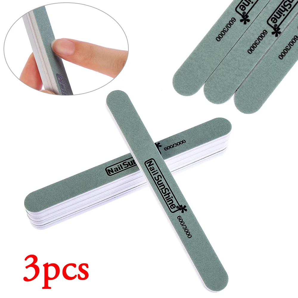 

1/3pcs 600/3000 Grit Sanding Washable Manicure Tool Nail File Green Straight Edge Stick Buffer Nail Art Salon Polishing Tools