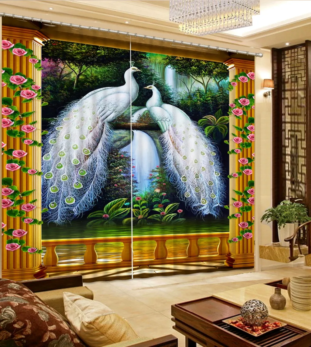 3d Curtain Blackout Shade Window Curtains Roman Columns White Peacock Home Bedroom Decoration Custom Any Size