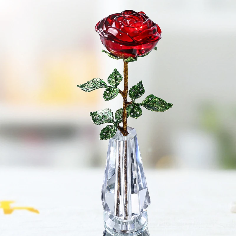 H& D Хрустальная Красная роза цветок фигурки ремесло День Святого Валентина сувениры X'mas подарки свадебный домашний стол украшение орнамент