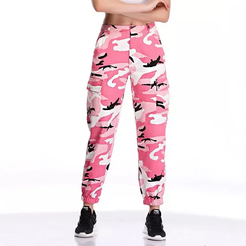 Women-Pocket-Detail-Camouflage-Pants-with-Belt-Loose-Cargo-Pants