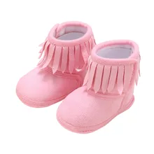 Детские ботинки; зимние теплые ботинки для новорожденных девочек; однотонные хлопковые ботинки с мягкой подошвой и бахромой