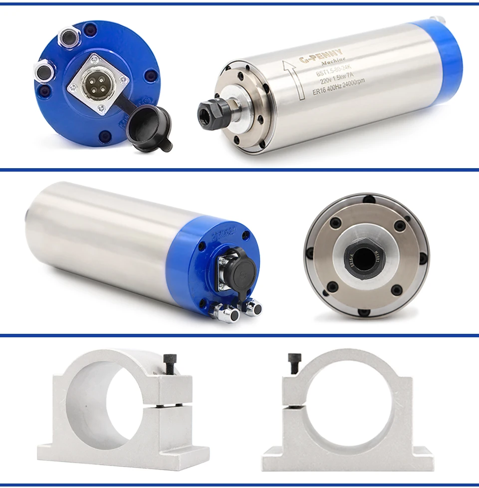 1,5 квт шпиндель с водяным охлаждением ER16 CNC мотор шпинделя с водяным охлаждением 80x220 мм и 80 мм литой алюминиевый зажим кронштейн крепления шпинделя