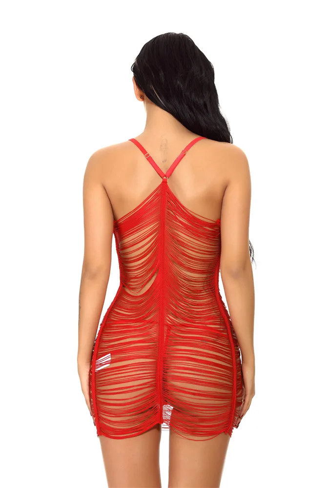 Red transparent nighty for honeymoon | short nighty dress | fringe lingerie
