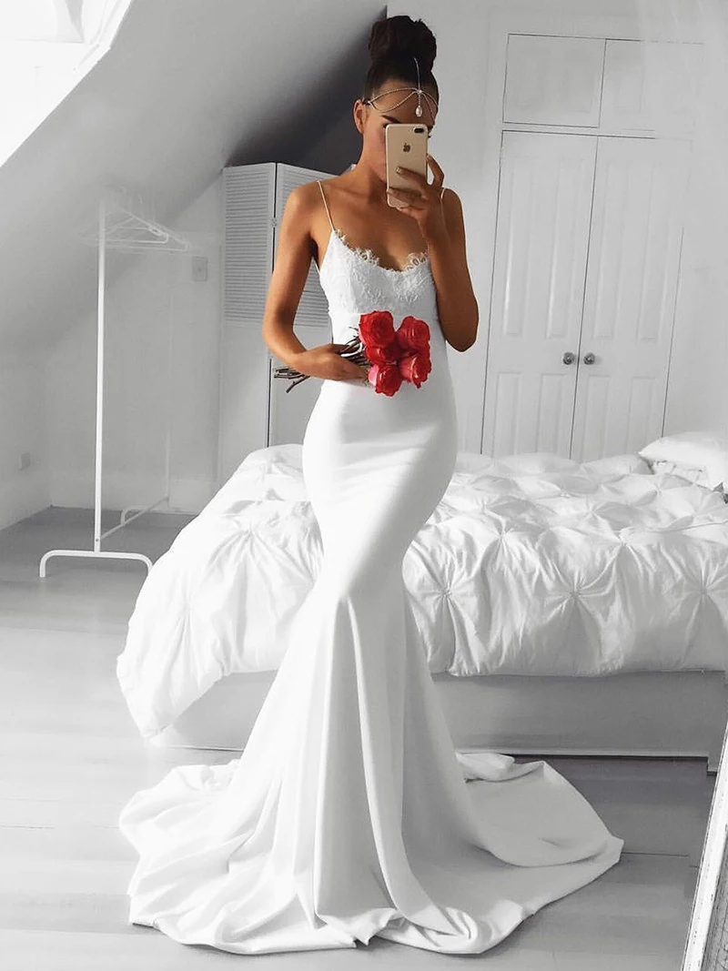 

Verngo Spaghetti Straps Evening Dress Mermaid Formal Dress V-Neck Classic Party Dresses Abendkleider 2021