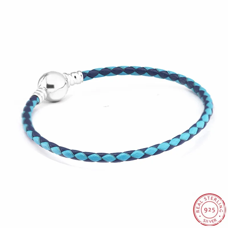 

Versatile and Chic Round Clasp Mixed Blue Woven Double-Leather Charm Bracelets for Women Silver 925 Jewelry PL726