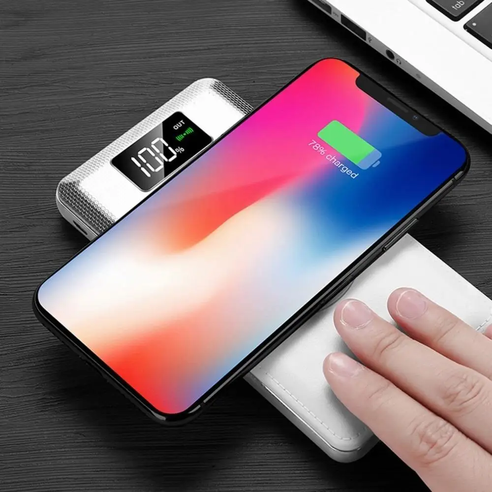Wireless Charger Power Bank 20000mah Portable Dual USB with Digital Display External Battery Powerbank for iphone X 8