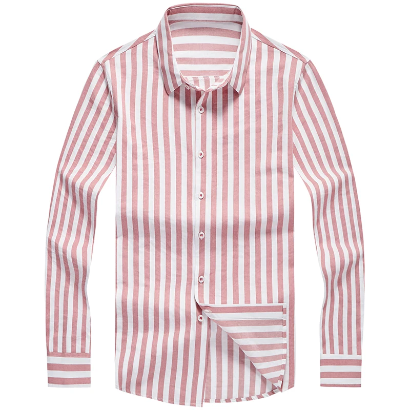 Для мужчин с длинным рукавом рубашка Slim fit новые весенние полосатые рубашки черный/розовый повседневные мужские рубашки 8635