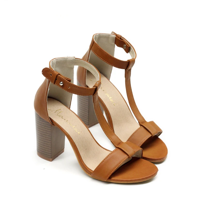 

2016 New style women's sexy high heels Rubber Square heel Round Toe Buckle Strap Party shoes size 35-40