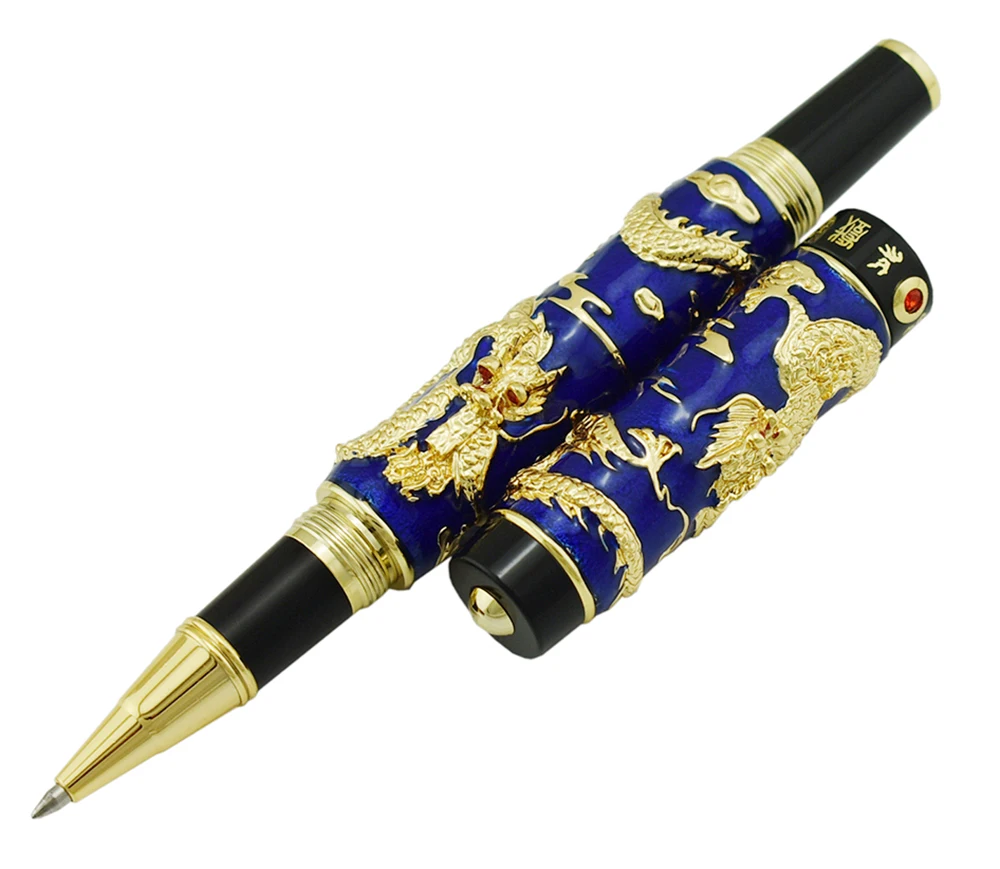 

Jinhao Blue Cloisonne Double Dragon Rollerball Pen with Smooth Ink Refill Advanced Craft Writing Gift Pen for Business, Graduate