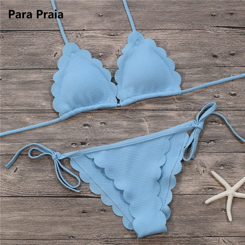 

2019 New Wavy Cut Bikini Set Women Sexy Swimwear Brazilian Bikini Bottoms Solid Swimsuit Push Up Biquini maillot de bain