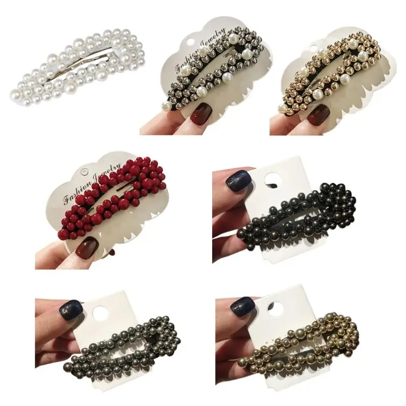 

Korean Ladies Imitation Pearl BB Snap Barrettes Water Drop Full Beading Clip Duckbill Hairpins Banquet Party Jewelry Accessories