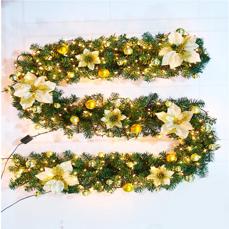 270cm Christmas garland Christmas rattan with bows and Fairy led lights Christmas decoration for home party New Year supplies