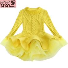 Детское плотное теплое рождественское платье для маленьких девочек; праздничное платье принцессы; детское вязаное шифоновое зимнее платье; de noel fille