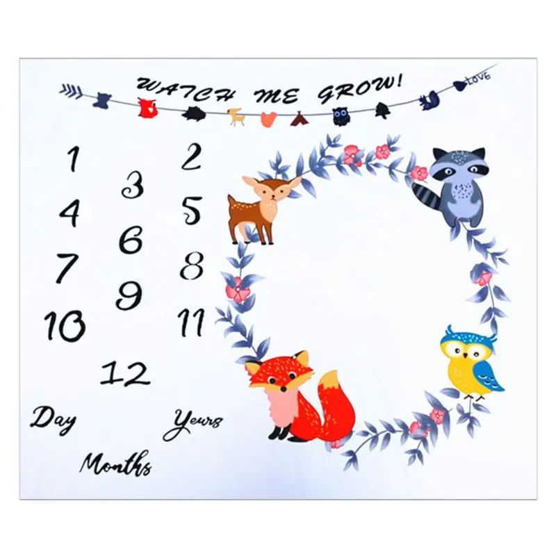 

Newborn Baby Milestone Number Cute Animals Pattern Mat Blanket Photography Background Backdrop Cloth