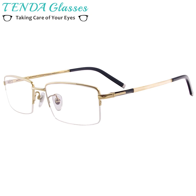 Men Pure Titanium Eyeglasses Half Rim Large Rectangular Glasses Frame