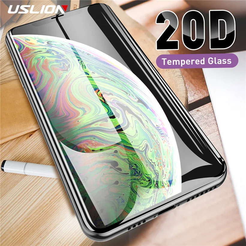 

USLION 20D Screen Protector Tempered Glass on the For iPhone 11 Pro X XS Max XR 6 6S 8 7 Plus Full Curved Protective Glass Film