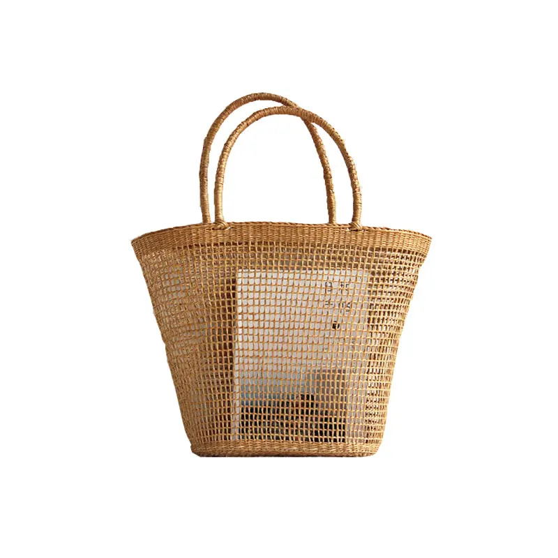 

2018 Simple And Generous Non-Decorative Plain Color Net Hollow Textured Bag Woven Straw Bag Popular Bags 37x25 cm