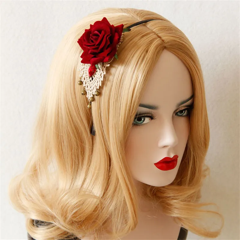 

Haimeikang Women Gothic Lace Red Rose Flower Halloween Tassel Party Prom Hairband Headband Hair Hoop Accessories