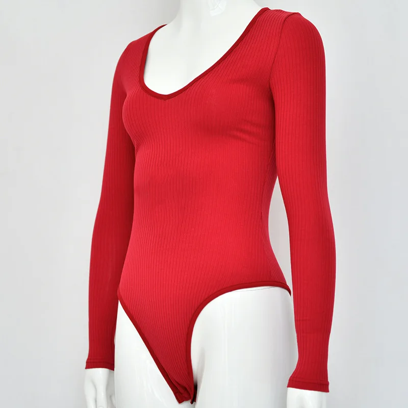 Snap button Sexy bodysuit women romper bodycon elastic knitted long sleeve winter bandage overalls for women jumpsuit