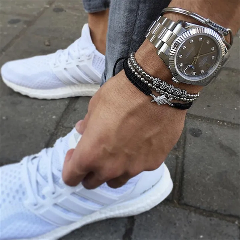 Famous Brand Charm Bracelets CZ Micro Pave CZ Eagle Claw Beads Braiding