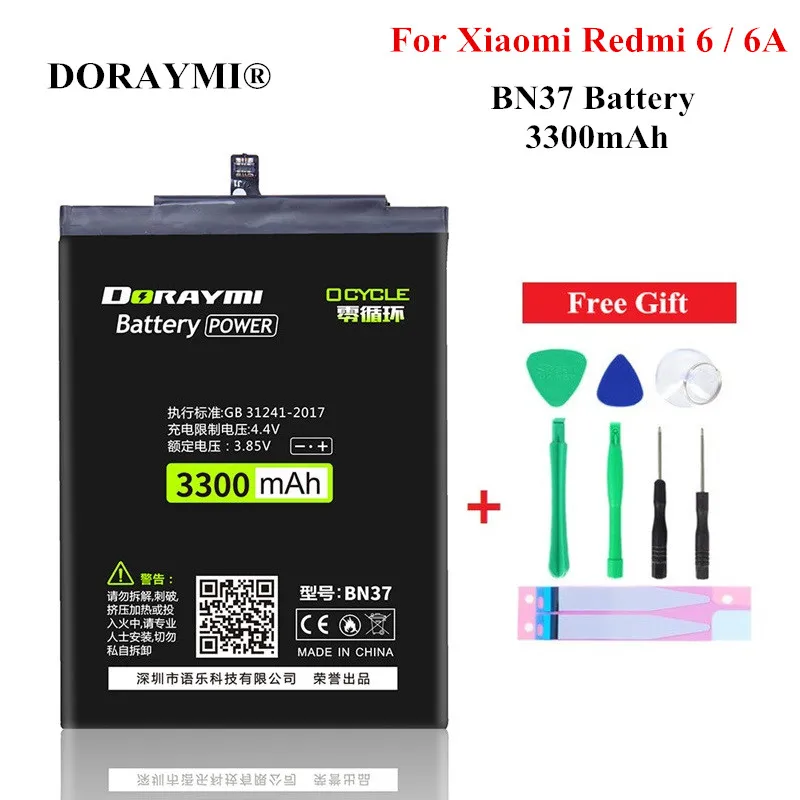 

DORAYMI Original BN37 Battery 3300mAh for Xiaomi Redmi6 Redmi 6 Hongm 6A Rechargeable Phone Batteries Lithium Bateria + Tools