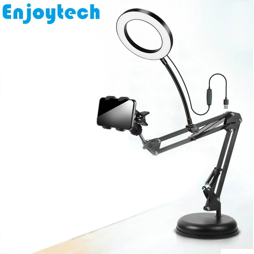 New Video Stands Holder for iPhone Xiaomi Samsung Android Mobile Phones Tripod with LED Ring Flash