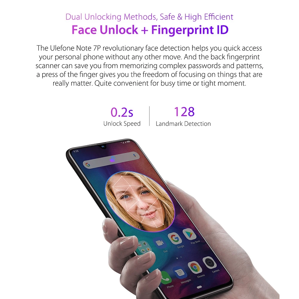 Ulefone Note 7P Mobile Phone Android 9.0 Cellphone 6.1" MT6761VW Quad Core 3GB+32GB Face ID 3500mAh Smartphone 3 Rear Cameras