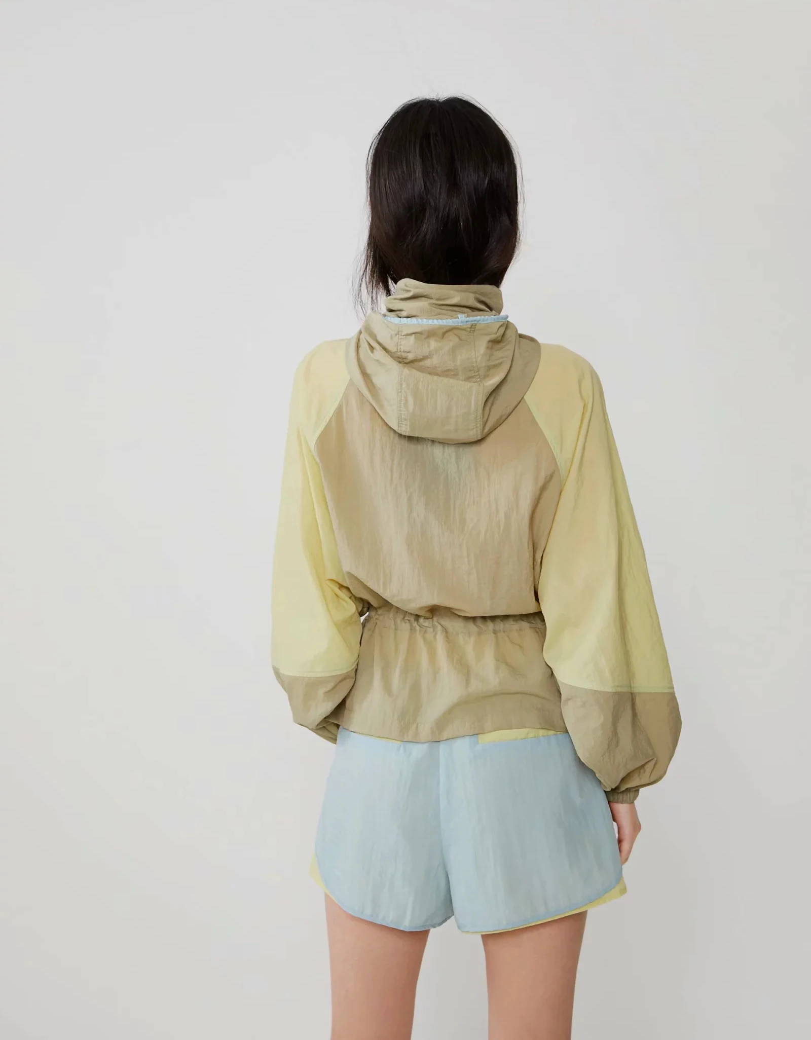 Very best  Long sleeved Women's Windbreaker Yellow patchwork summer hooded Women's thin Jackets oversized Coat