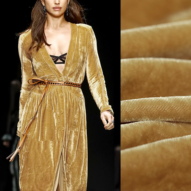 

114CM Wide 220G/M Weight Yellow Silk Cotton VelvetFabric for Autumn Winter Suit Dress Jacket E826