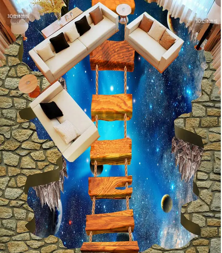 3d flooring Star suspended Mu Banqiao 3D floor painting waterproof wallpaper for bathroom 3d floor mural