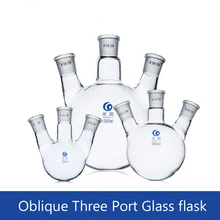 Oblique Three port Glass flask Round bottom Borosilicate glass Standard Mouth three neck flask reactor(#14/19/24