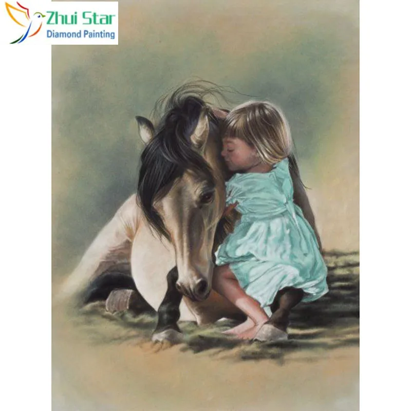 

Zhui Star 5D DIY full Square drill Diamond painting Cross stitch Girl holding horse Diamond embroidery Mosaic decor