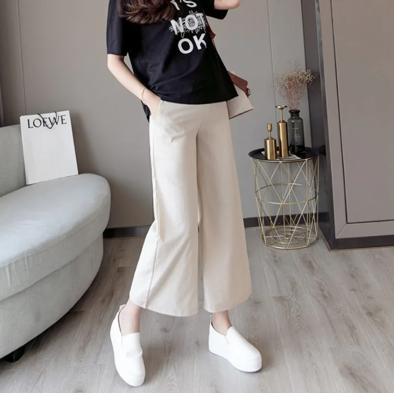 

Pregnant Women's Pants Thin Wear Cotton Flax Summer 9 Minutes Wide Legs Relaxed Underpants Dress Ropa Mujer Maternity Pregnancy