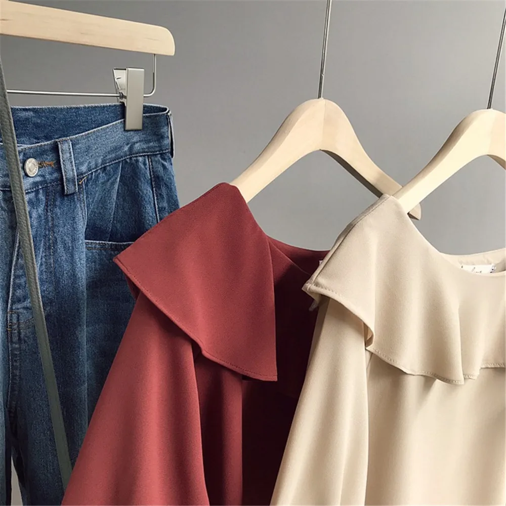 Chiffon Office Work One Shoulder Shirt Blouse Lady Ruffles Blouse Women Summer Shirts Casual Blusas Mujer Blouses Volantes (8)