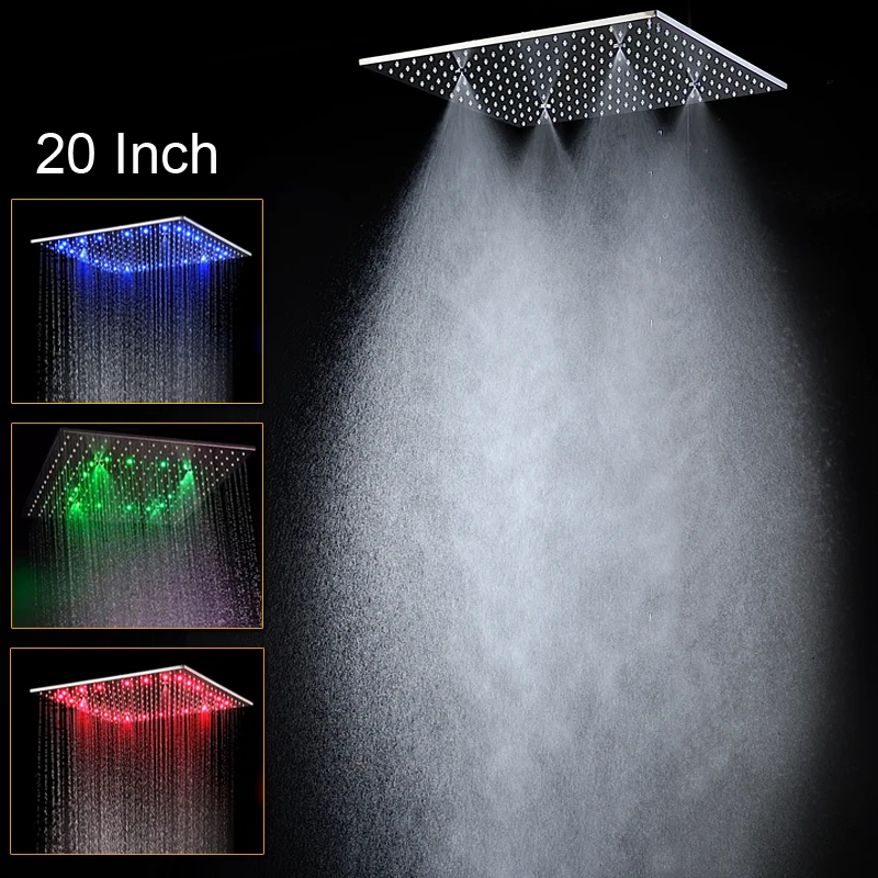 Luxury Ceiling Square Showerhead / 20 inch LED Rainfall Shower Panel