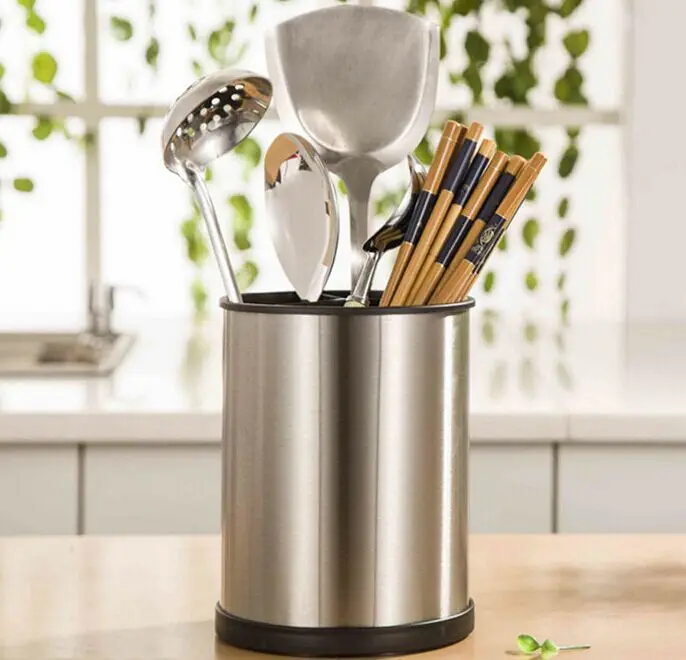 

Export Rotating Cylinder Kitchen Stainless steel Chopsticks Box Waterlogging Rainfall Multi-function 3 cages Cutlery boxes