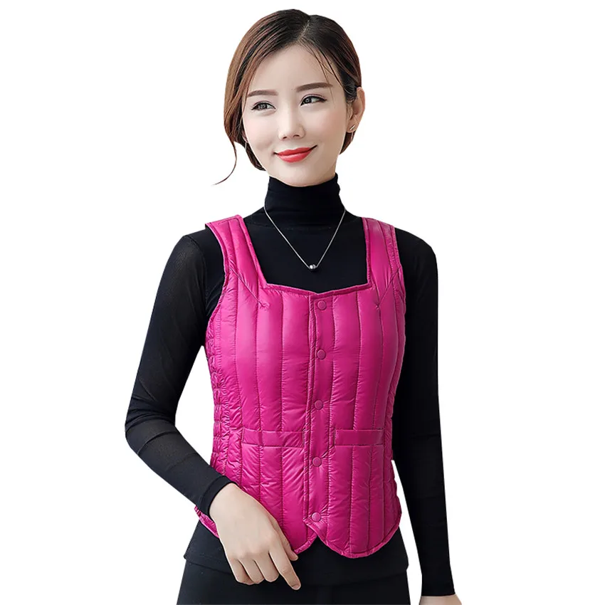 

New Ultra Light Down Vest Coat Women Autumn Winter White Duck Down Vests Jacket Female Waistcoat Short Sleevelss Outwear AB635