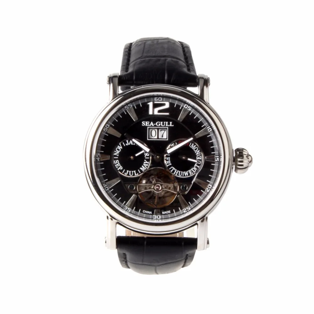 

Seagull Calendar Grande Date Skeleton Flywheel Exhibition Back Onion Crown Self Wind Automatic Men's Mechanical Watch M307s