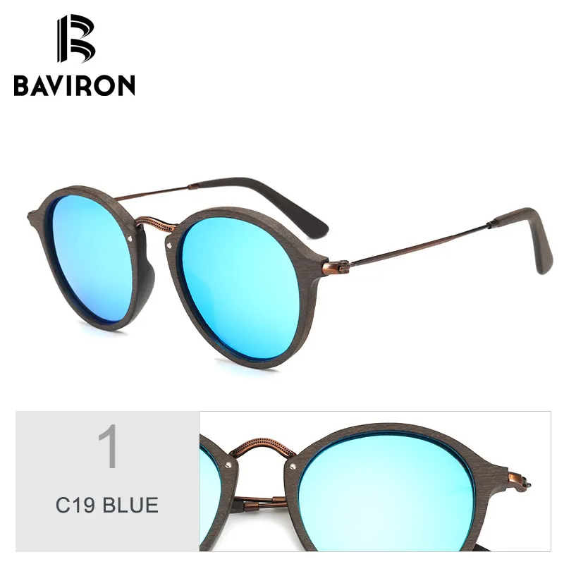 C19 BLUE BAVIRON, похожие деревянные солнцезащитные очки, унисекс, поляризационные, круглые, UV400, солнцезащитные очки, мужские, брендовые, дизайнерские, винтажные, женские очки - Цвет линз: C19 BLUE