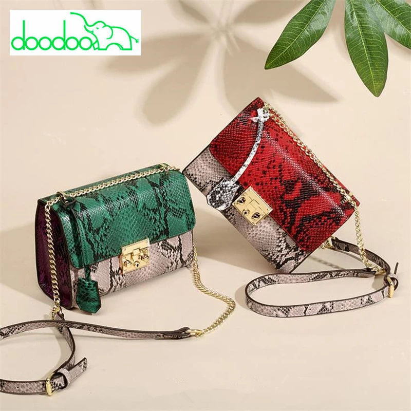

Luxury Fashion Serpentine Pattern Genuine Leather Handbags Women Famous Design Chain Shoulder Messenger Bags High Quality Clutch