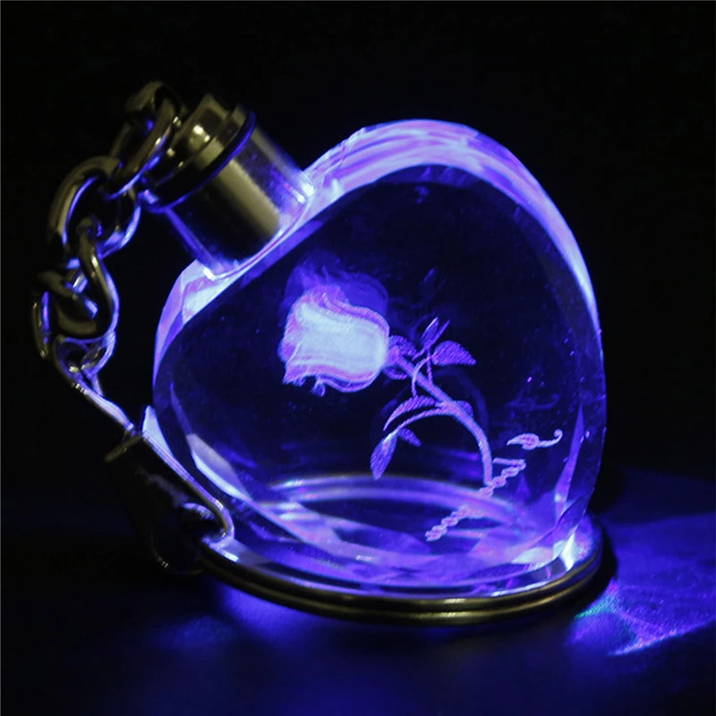 

LED Keychain Luminous Heart-shaped Glowing Rose Night Light Key Chains Colorful Key rings Night Lamp Souvenir Creative Gift