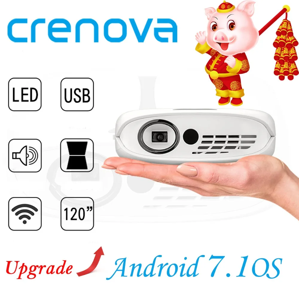 CRENOVA DLP Projector For Full HD 1080P With WIFI Android 7.1 OS Home Theater Movie Portable LED Projector With Battery Beamer