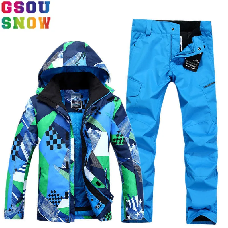 GSOU SNOW Brand Ski Suit Men Ski Jacket Snowboard Pants Sets Winter