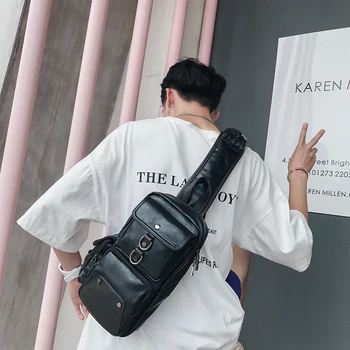 

New Fashion Multi Pockets Orginal Brand Design Chest Bag Casual Shoulder Bag Perfect Quality Thicken Leather Men Messenger Bags
