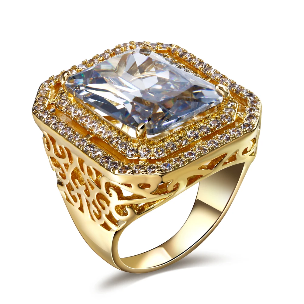 

New Engagement ring Made with simulated cubic zirconia Lead Free Gold Color big Copper ring Full size