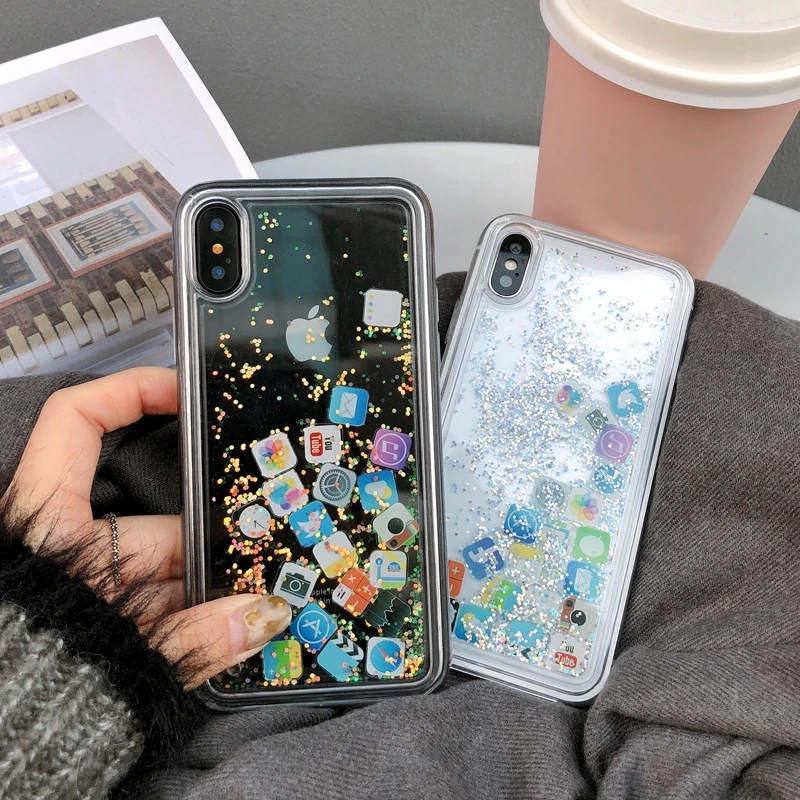 Милый чехол для мобильных приложений iPhone 7 7Plus 8 8Plus 6 6s Plus с блестящим жидким песком
