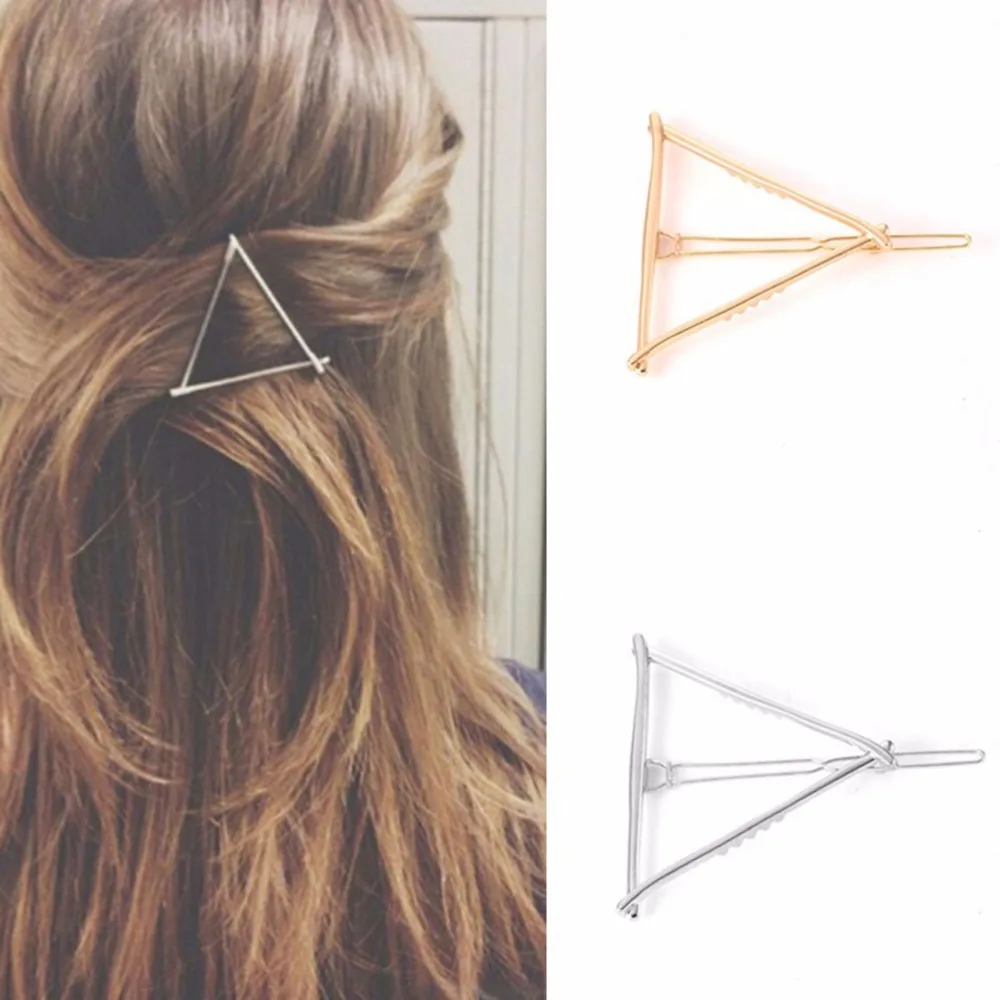 Fashion Gold Metal Round Triangle Geometry Hair Clips Barrettes Hairpin ...