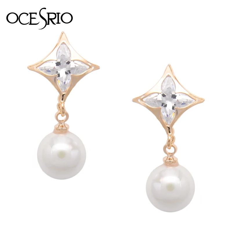 

AAA Cubic Zirconia Women Clip Earrings Gold Pearl Jewelry Clip Earrings without Piercing No Hole Ear Clips for Girls ers-h79